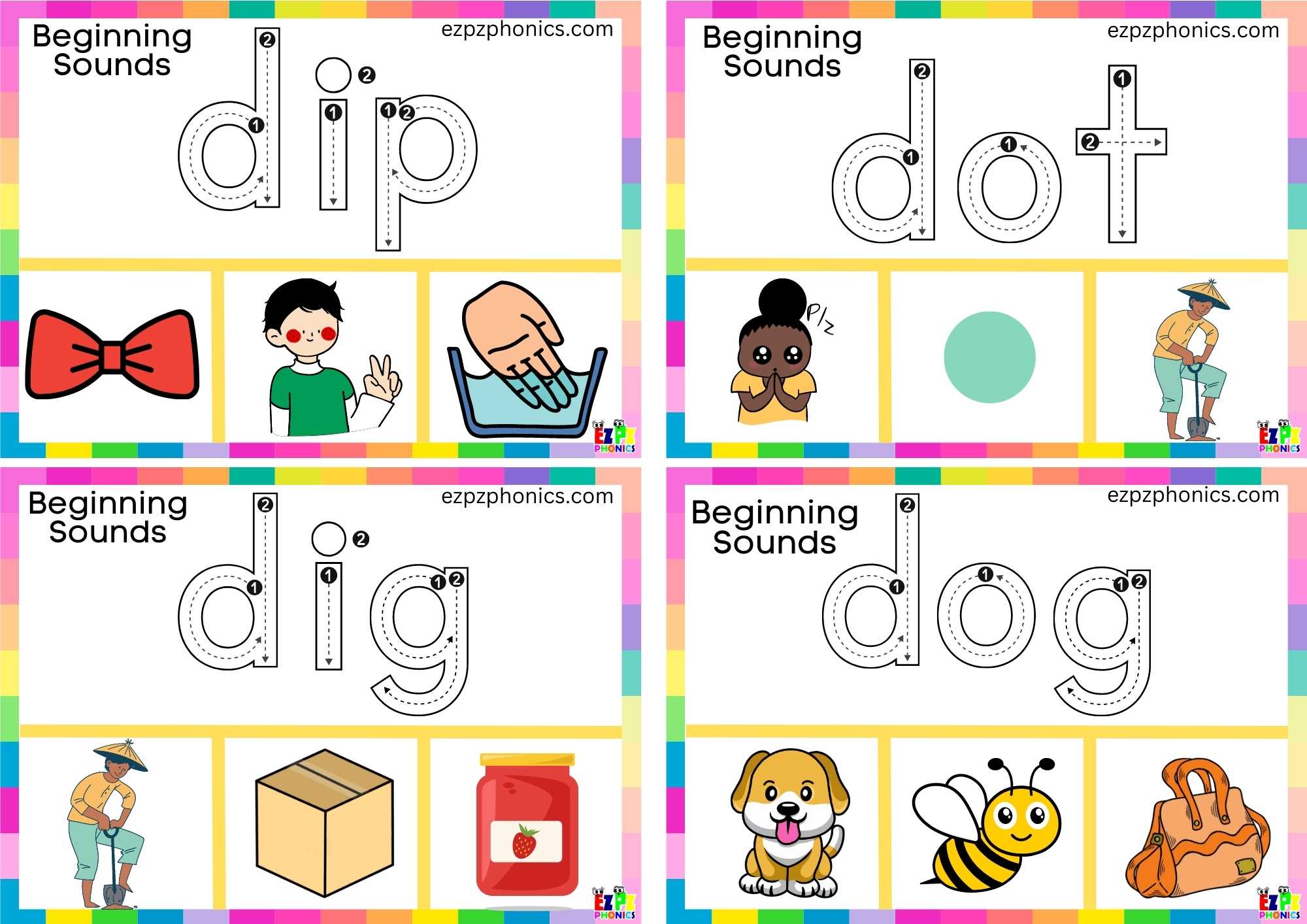 Letter D Trace The Word And Clip The Correct Image Card 1